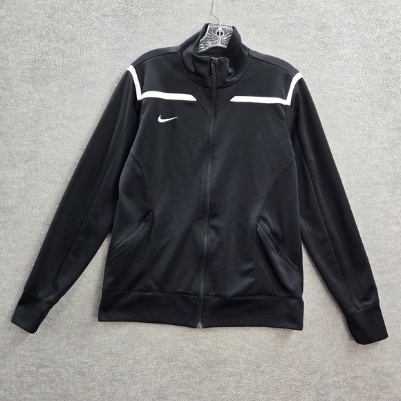 Nike Jackets & Blazers - Nike Women Jacket Large Black Track Logo Swoosh Embroidered Pockets Full Zip